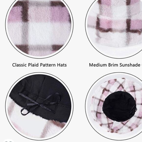 Bucket furry Hat Plaid & Check Print Furry  Winter Warm Faux Fur - Picture 9 of 11